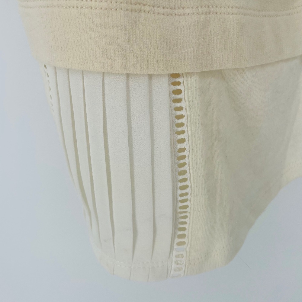 dolan Left Coast Collection Cream Linen Blend Pleated Hem T-Shirt Top Womens - Picture 8 of 8